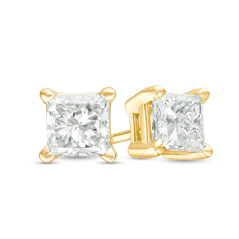 Princess cut diamond hotsell stud earrings yellow gold