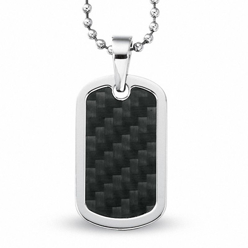 Main Image 1 of Men's Stainless Steel Dog Tag Pendant with Black Carbon Fibre Accents