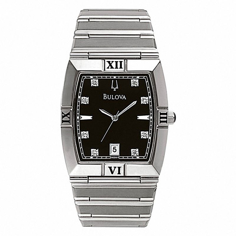 Bulova Men's Diamond Accent Watch with Black Tonneau Dial (Model: 96D001)|Peoples Jewellers