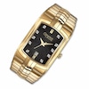 Men's Caravelle Diamond Accent Gold-Tone Watch with Rectangular Black Dial (Model: 44D000)