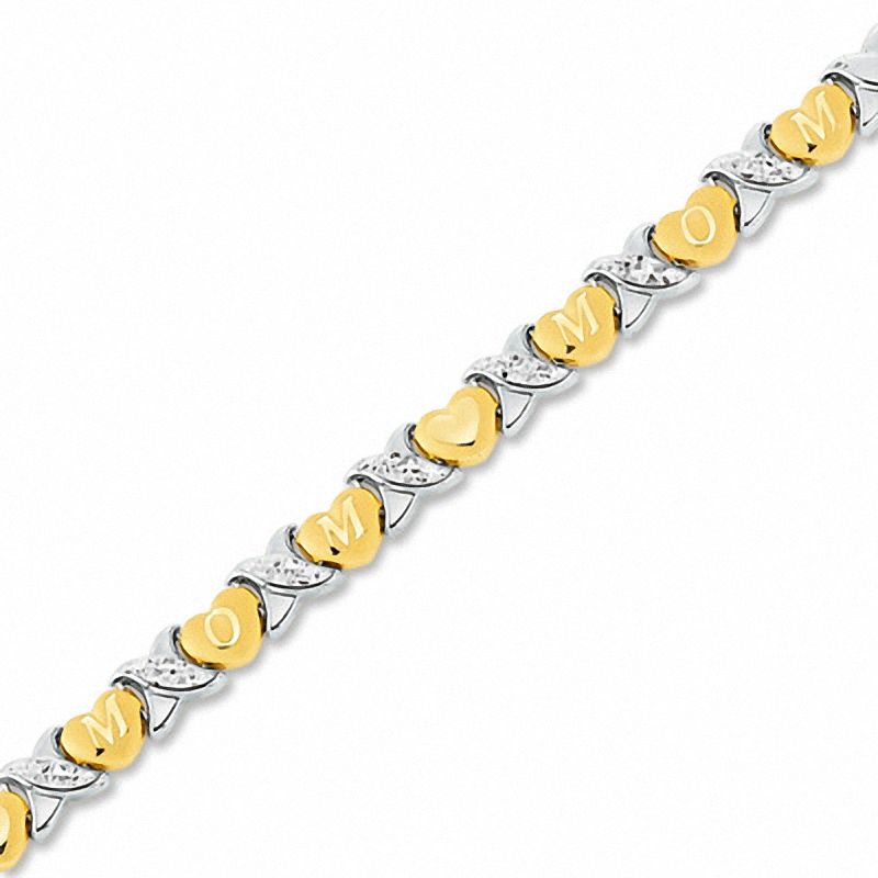 "MOM" Heart and "X" Stampato Bracelet in 10K Two-Tone Gold - 7.25"|Peoples Jewellers