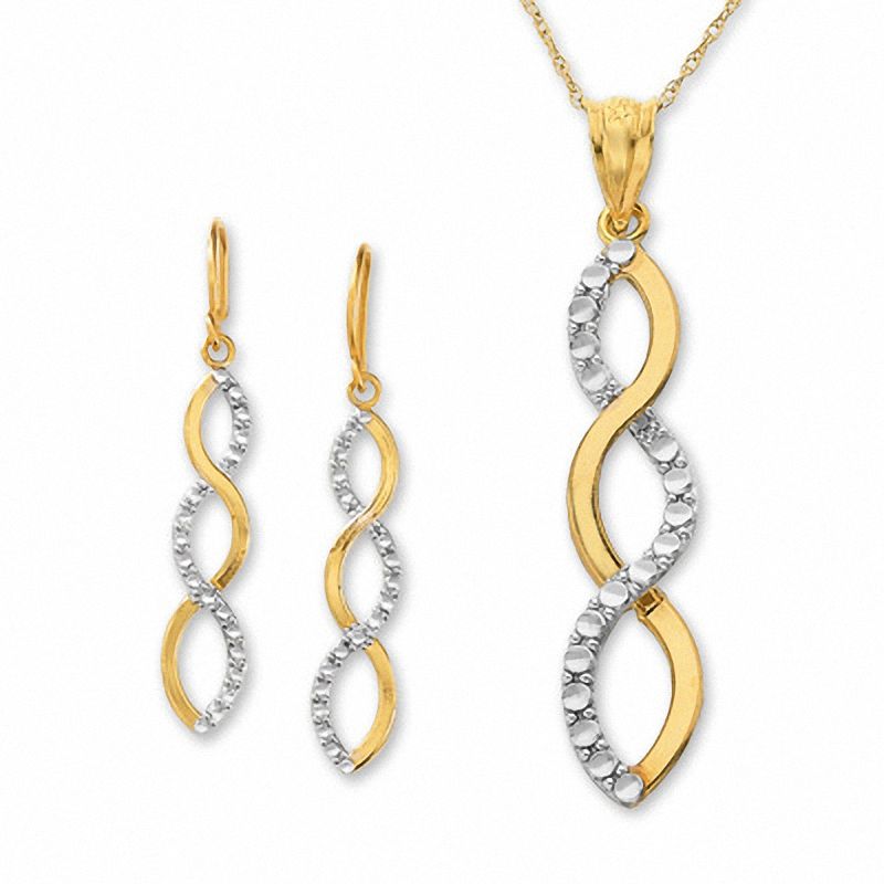 10K Two-Tone Gold Twine Pendant and Earrings Set|Peoples Jewellers
