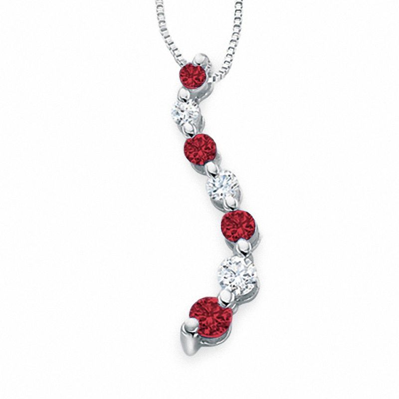 Main Image 1 of Journey Lab-Created Ruby and White Sapphire Curve Pendant in 10K White Gold