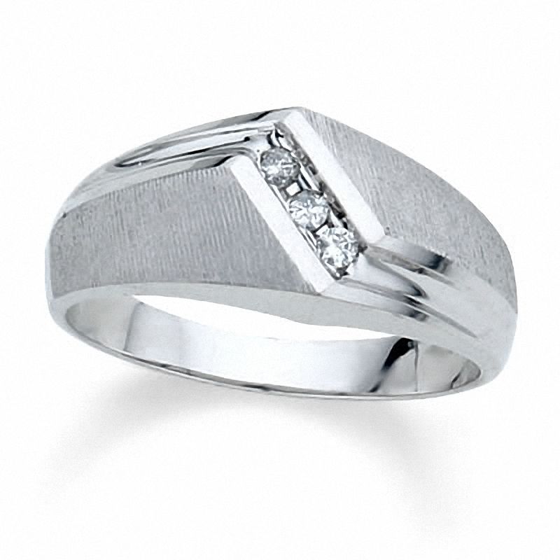 Men's Diamond Accent Three Stone Band in 10K White Gold|Peoples Jewellers
