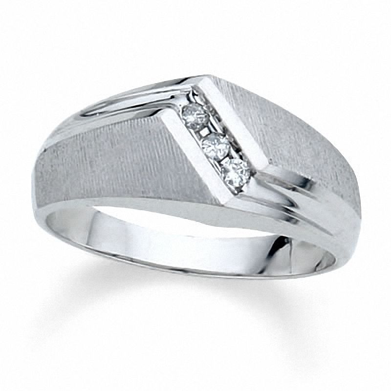 Men's Diamond Accent Three Stone Band in 10K White Gold