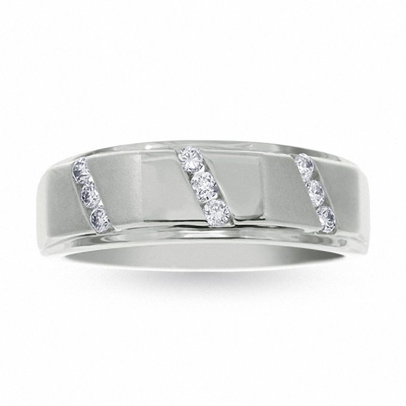 Men's 0.25 CT. T.W. 9-Stone Diamond Wedding Band in 14K White Gold