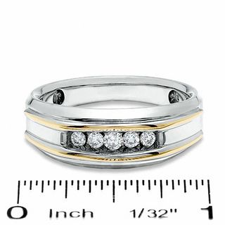 Men's 0.25 CT. T.W. Diamond Five Stone Wedding Band in 10K Two-Tone Gold