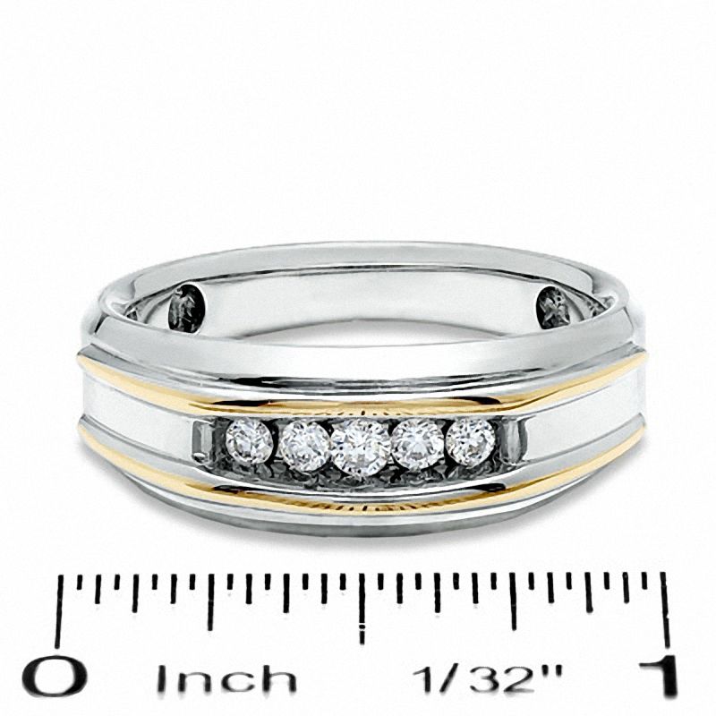 Men's 0.25 CT. T.W. Diamond Five Stone Wedding Band in 10K Two-Tone Gold|Peoples Jewellers