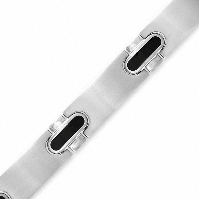 Main Image 1 of Stainless Steel With Oval Black Enamel Links Bracelet - 8.5"