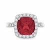 Thumbnail Image 0 of Cushion-Cut Lab-Created Ruby and White Sapphire Ring in 10K White Gold