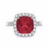 Thumbnail Image 0 of Cushion-Cut Lab-Created Ruby and White Sapphire Ring in 10K White Gold