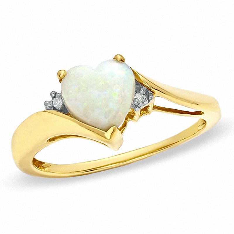 7.0mm Heart-Shaped Opal and Diamond Ring in 10K Gold|Peoples Jewellers