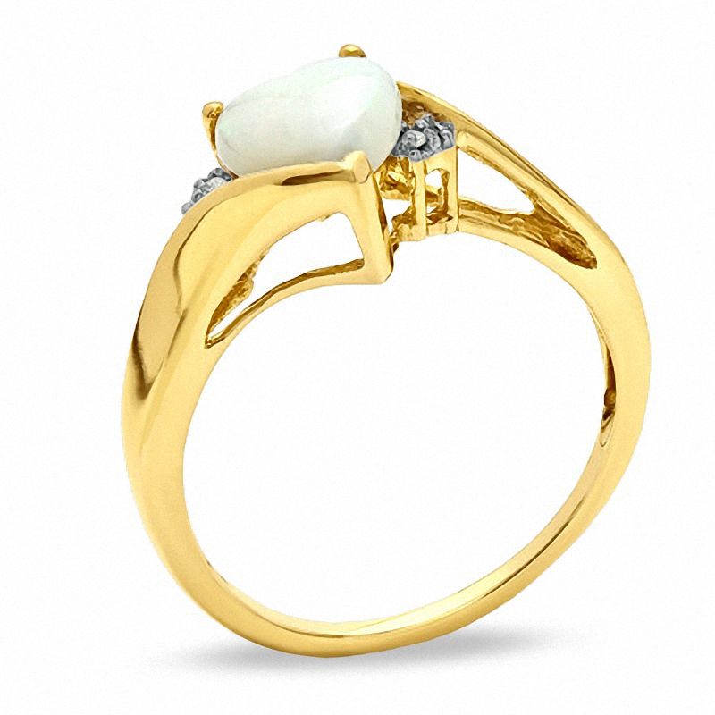 Main Image 2 of 7.0mm Heart-Shaped Opal and Diamond Ring in 10K Gold