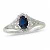 Oval Blue Sapphire Filigree Ring in 10K White Gold with Diamond Accents