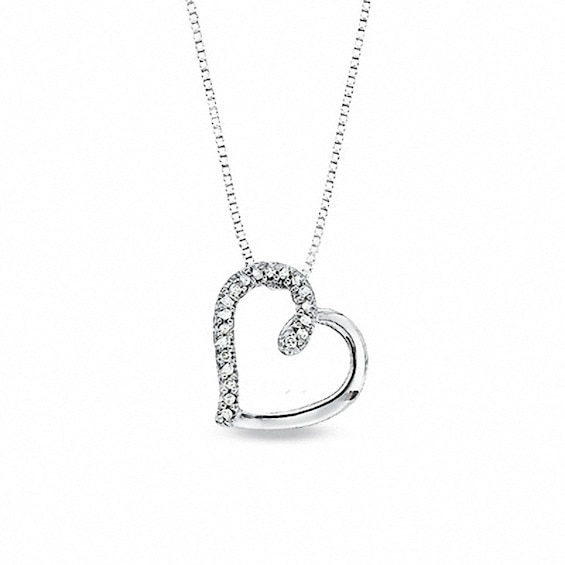 0.09 CT. T.W. Diamond Tilted Heart Pendant in Sterling Silver