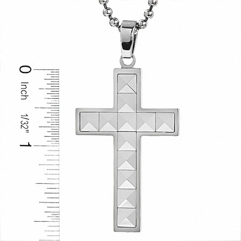 Main Image 2 of Men's Stainless Steel and Tungsten Peak Cross Pendant