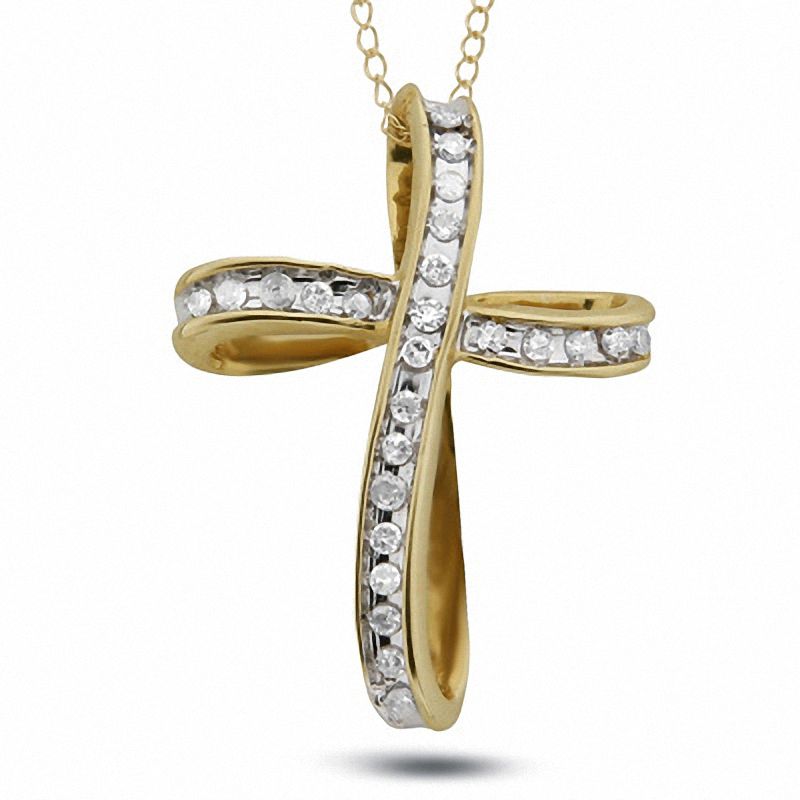 0.13 CT. T.W. Diamond Loop Cross Pendant in 10K Gold