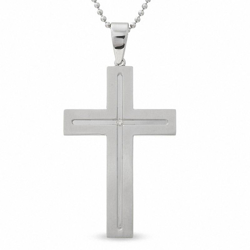 Men's 55mm Stainless Steel Cross Pendant with Diamond Accent