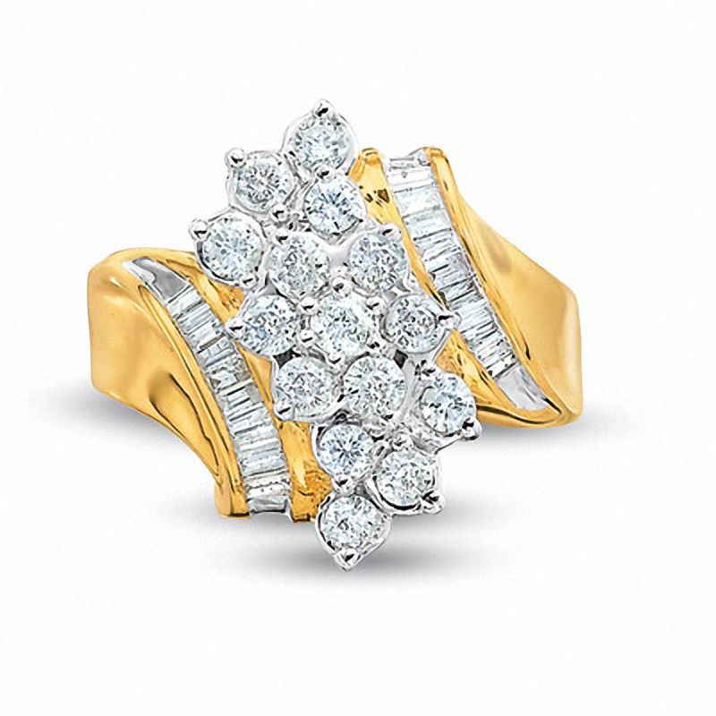 Main Image 1 of 0.50 CT. T.W. Diamond Cluster Waterfall Ring in 10K Gold