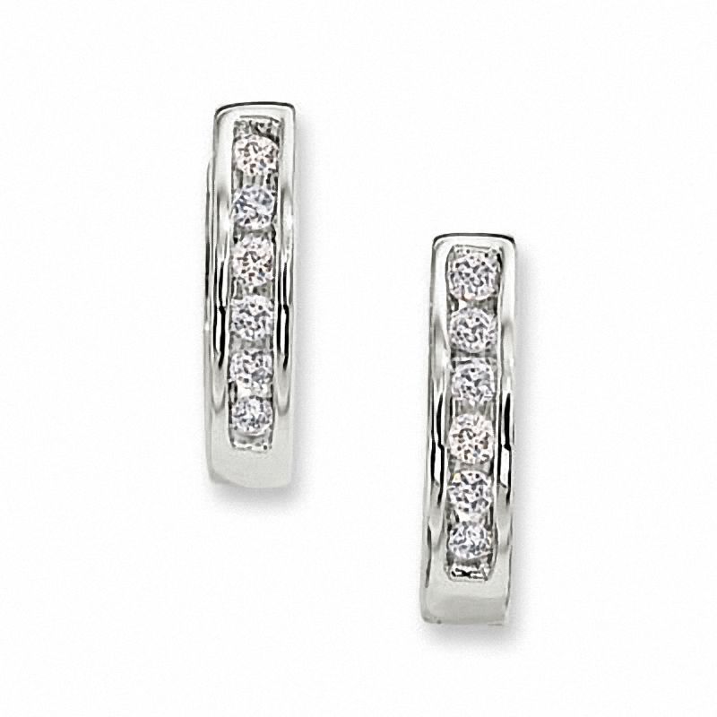 Main Image 1 of 0.10 CT. T.W. Diamond Huggie Hoop Earrings in 10K White Gold