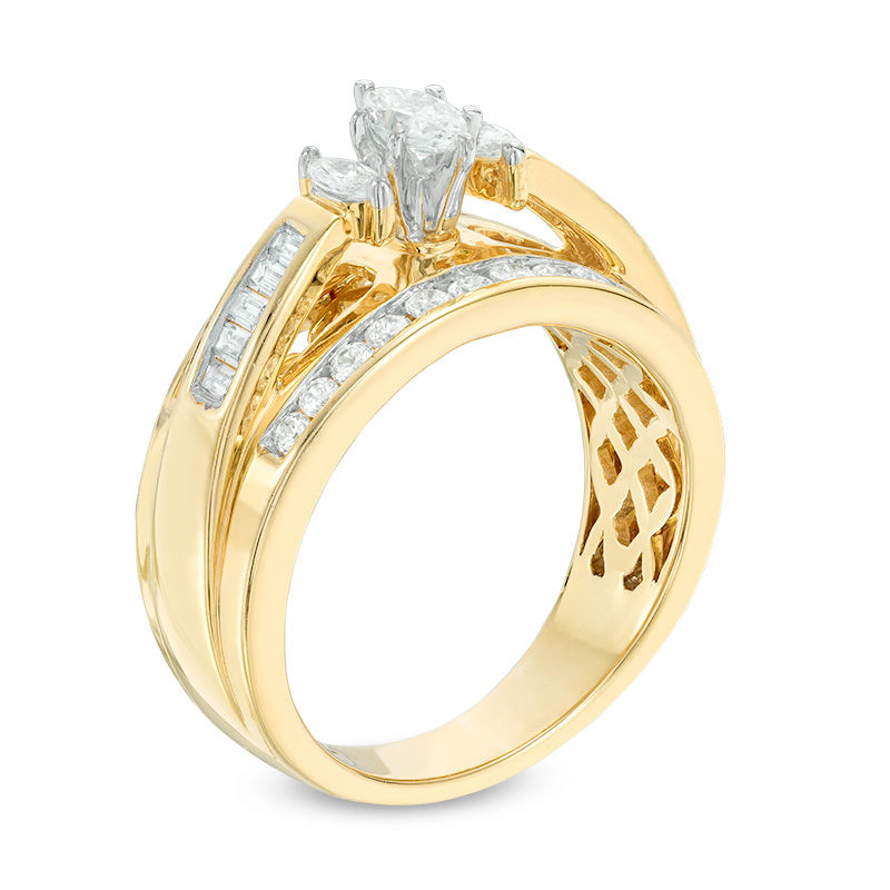 1.00 CT. T.W. Marquise Diamond Three Stone Engagement Ring in 14K Gold
