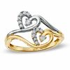 Thumbnail Image 0 of 0.15 CT. T.W. Diamond Twin Heart Vine Ring in 10K Two-Tone Gold