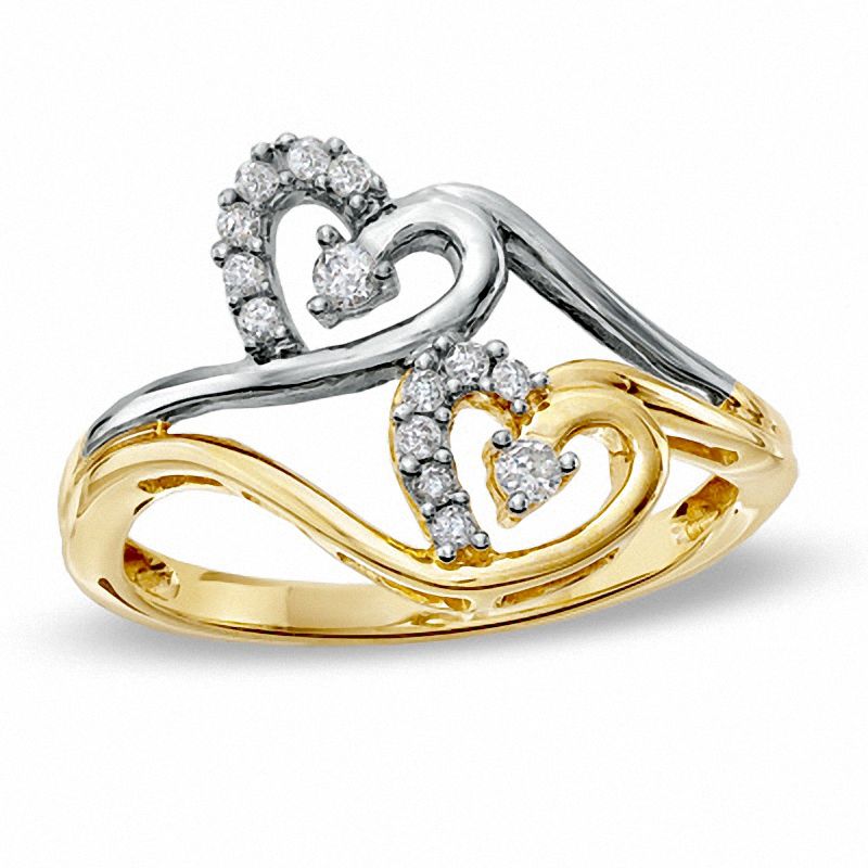 0.15 CT. T.W. Diamond Twin Heart Vine Ring in 10K Two-Tone Gold