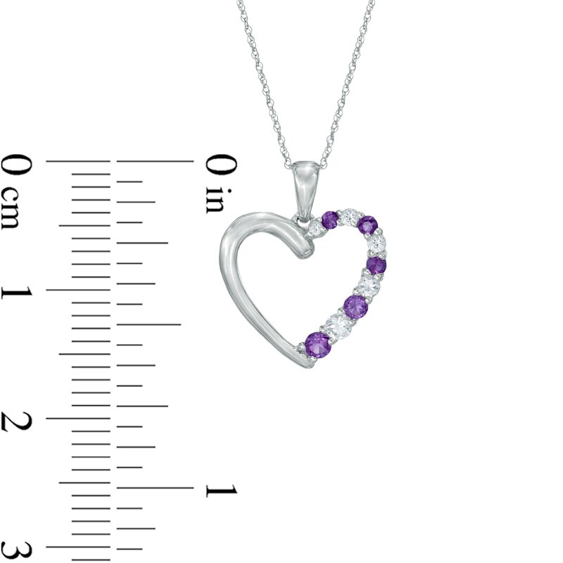 Main Image 2 of Journey Amethyst and Lab-Created White Sapphire Heart Pendant in 10K White Gold