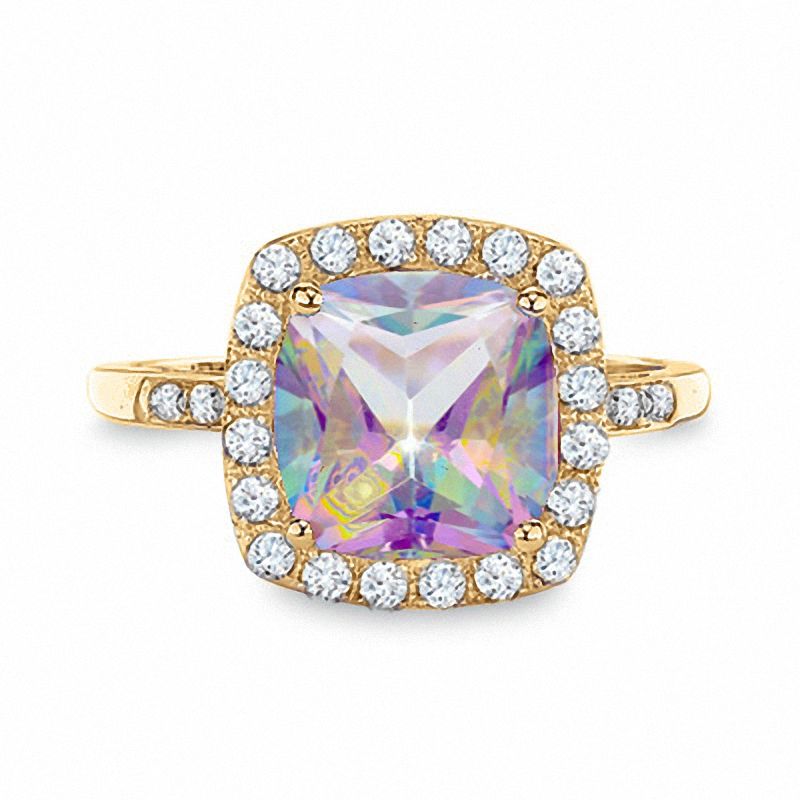 Lab-Created Mystic Fire® Topaz and White Sapphire Ring in 10K Gold with Diamond Accents
