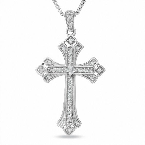 Gothic Cross Pendant with Diamond Accents in Sterling Silver | Cross ...