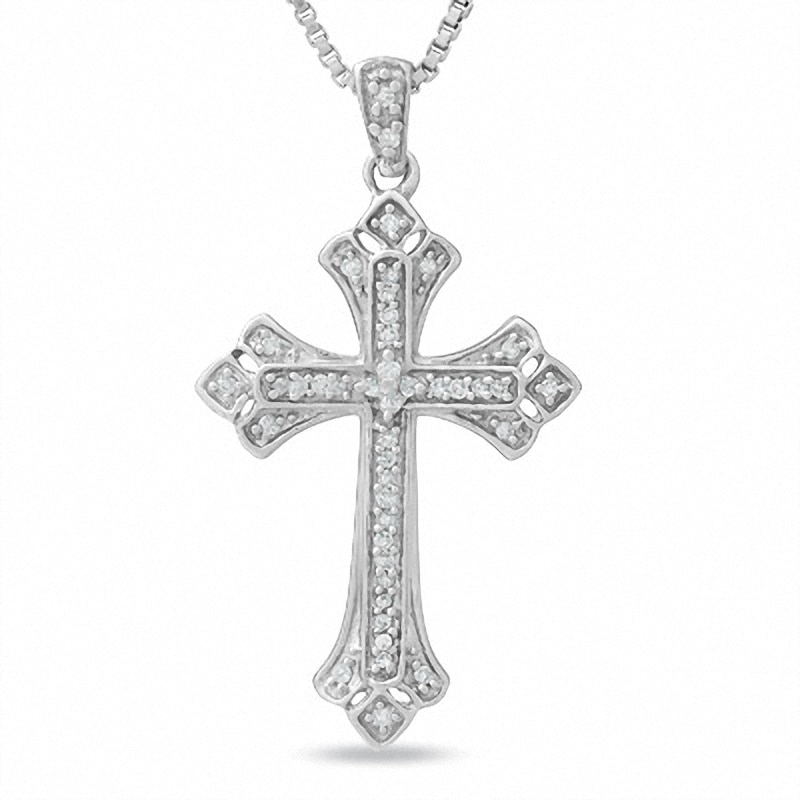 Gothic Cross Pendant with Diamond Accents in Sterling Silver