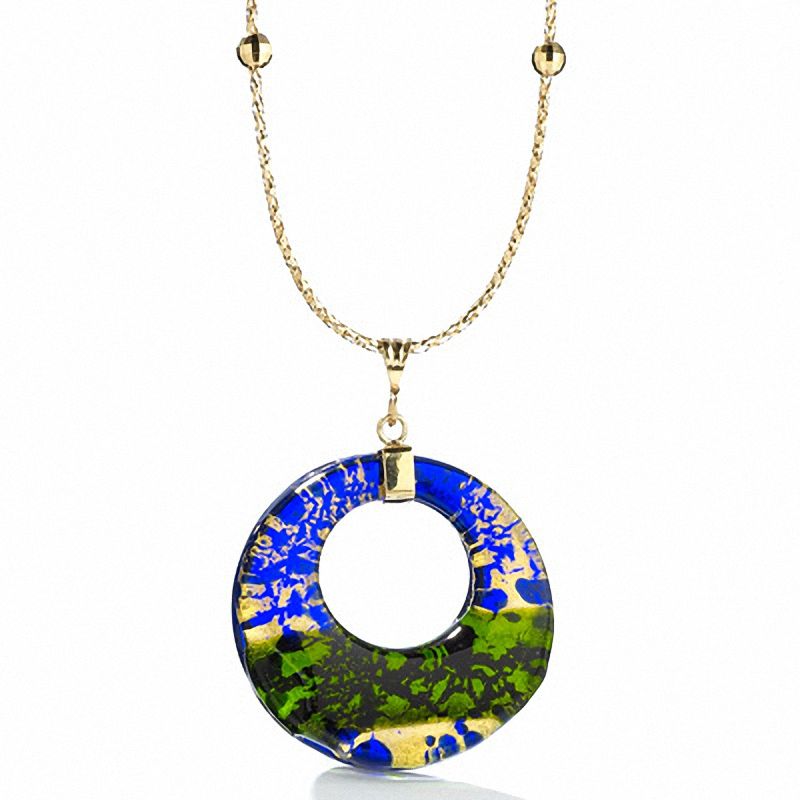 Venetian Glass Circle on a Wire Necklace in 10K Gold