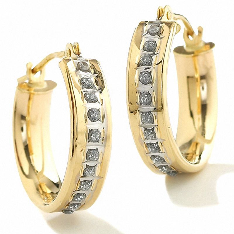 Diamond Fascination™ Small Round Hoop Earrings in 14K Gold|Peoples Jewellers