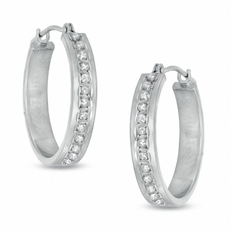 Diamond Fascination™ Medium Round Hoop Earrings in 14K White Gold