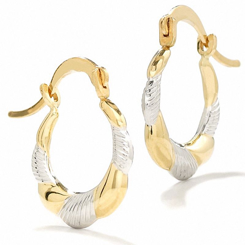 Main Image 1 of 14K Two-Tone Gold Polished Sculpted Mini Hoop Earrings