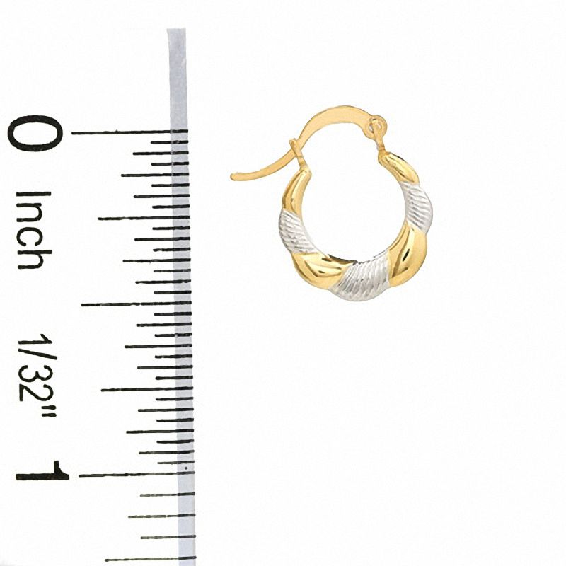 Main Image 3 of 14K Two-Tone Gold Polished Sculpted Mini Hoop Earrings