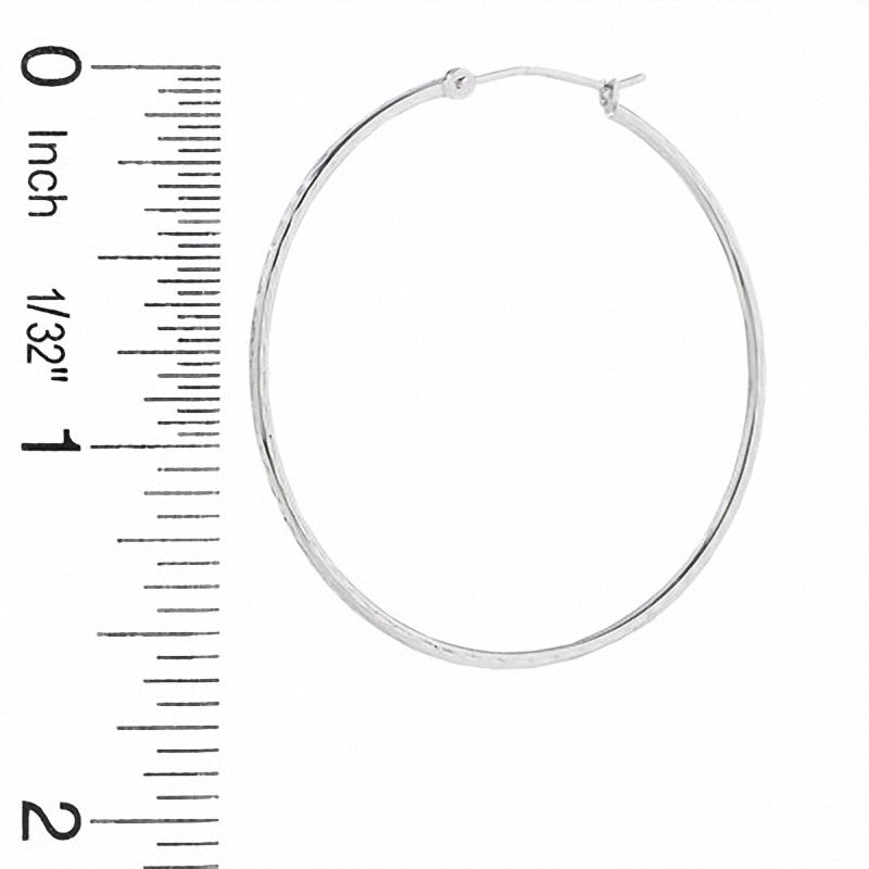 14K White Gold 40mm Diamond Cut Hinged Hoop Earrings