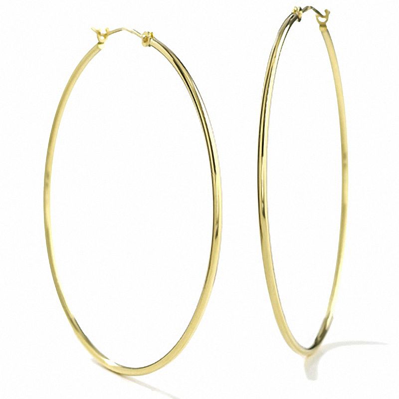 14K Gold 47mm Polished Hinged Hoop Earrings