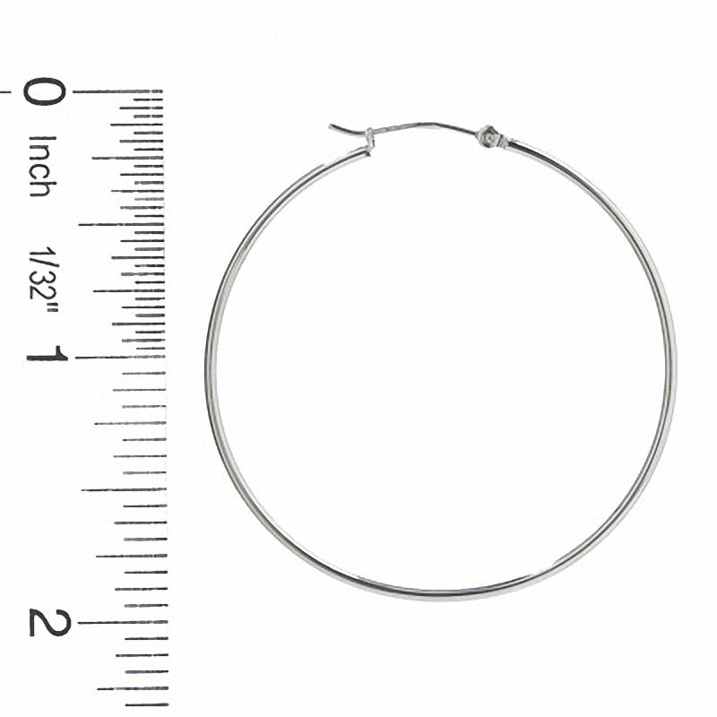 14K White Gold 47mm Polished Hinged Hoop Earrings