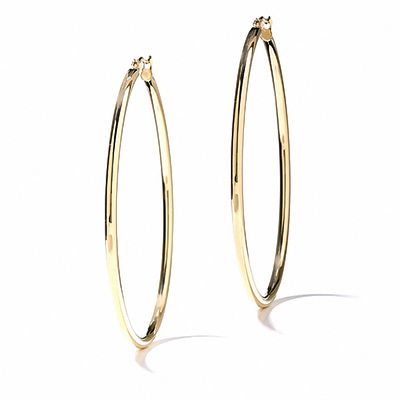 14K Gold 47mm Polished Hinged Hoop Earrings