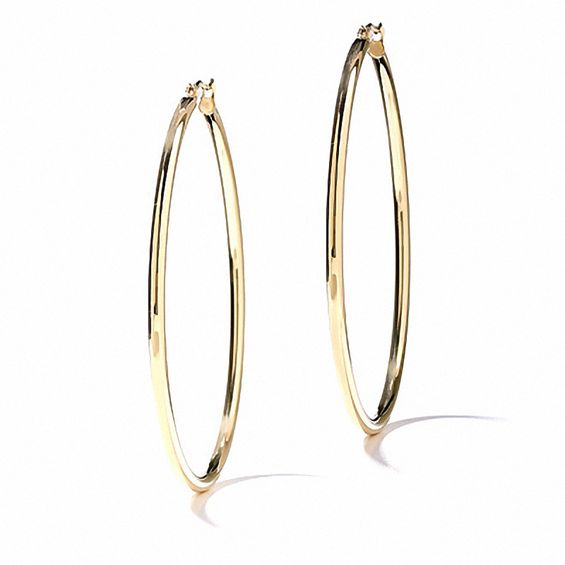 14K Gold 47mm Polished Hinged Hoop Earrings