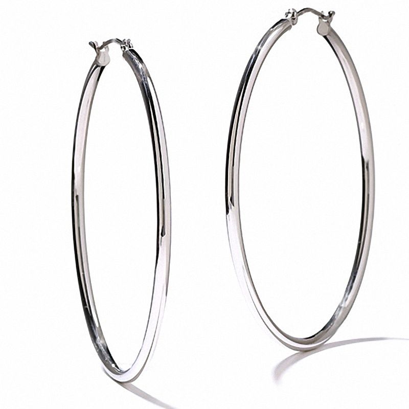 Main Image 1 of 14K White Gold 47mm Polished Hinged Hoop Earrings
