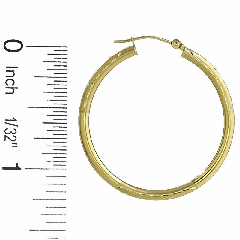 Main Image 3 of 14K Gold 35mm Satin and Diamond Cut Hoop Earrings