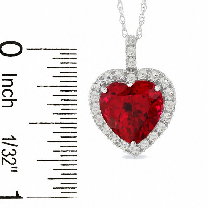 Heart Shaped Lab-Created Ruby And White Sapphire Pendant in 10K White Gold with Diamond Accents