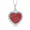 Thumbnail Image 0 of Lab-Created Ruby and White Sapphire Puffy Heart Pendant in 10K White Gold with Diamond Accent