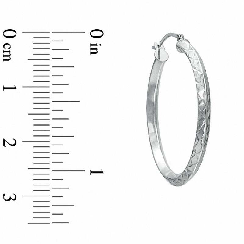 Main Image 2 of 14K White Gold 30mm Double "X" Diamond Cut Square Edge Hoop Earrings