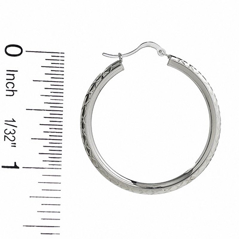 Main Image 3 of 14K White Gold 30mm Double "X" Diamond Cut Square Edge Hoop Earrings