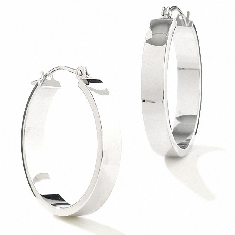 14K White Gold 21mm Wedding Band Hoop Earrings|Peoples Jewellers