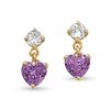 Heart-Shaped Amethyst Earrings in 10K Gold with White Topaz and Diamond Accent