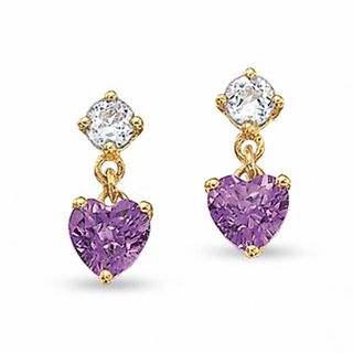 Heart-Shaped Amethyst Earrings in 10K Gold with White Topaz and Diamond Accent